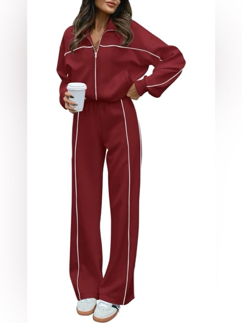 BTFBM Two Piece Track Suit with Cropped Zip Up Jacket and Wide Leg Pants